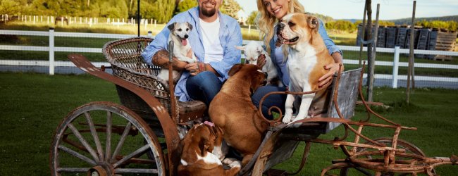 Anders and Johanna Lind Bage with their dogs